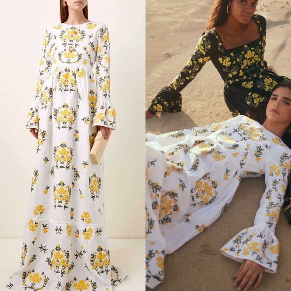 Agua by Agua Bendita Floral Maxi Dress in White and Yellow